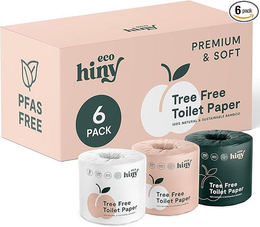 ecoHiny Premium & Soft Bamboo Toilet Paper | PFAS Free | 6 Mega Rolls, 3 ply & 350 Sheets | Non Toxic, FSC Certified, Septic Safe, BPA Free | Tree Free Toilet Tissue | Plastic Free Packaging - ModernBath