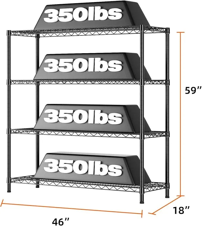 SINGAYE 4 Shelves Adjustable Shelf Heavy Duty Shelf 1400LBS Wire Storage Shelving Metal Organizer Wire Rack Black 18Dx46Wx59H - ModernBath