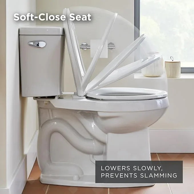 Gerber Universal Elongated Toilet Seat with Cover, Soft Close, Top Mount, Easy Install, Heavy-Duty Plastic, Adjustable Fit for Standard Elongated Toilets, Fade-Resistant, White G0099849 - ModernBath