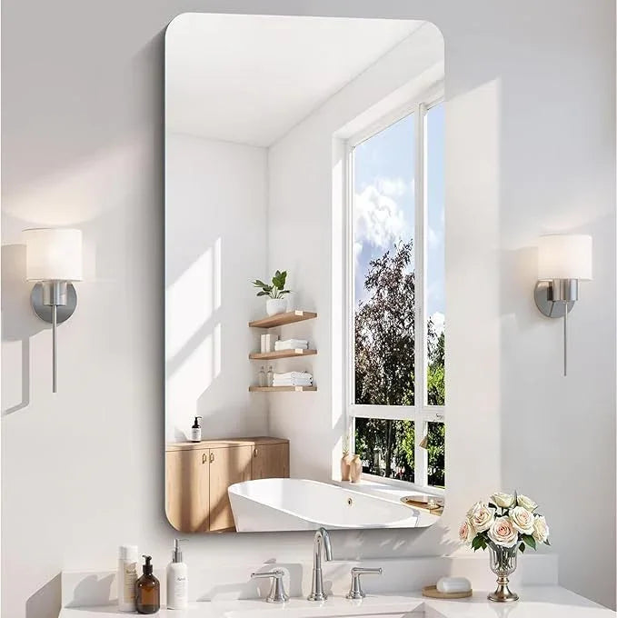 CILIBER Frameless Wall Mirror, 24" x 48" Bathroom Mirror Rounded Corner, HD Shatterproof Vanity Mirror with Polished Edge for Over Sink, Bedroom, Entryway, Vertical or Horizontal - ModernBath