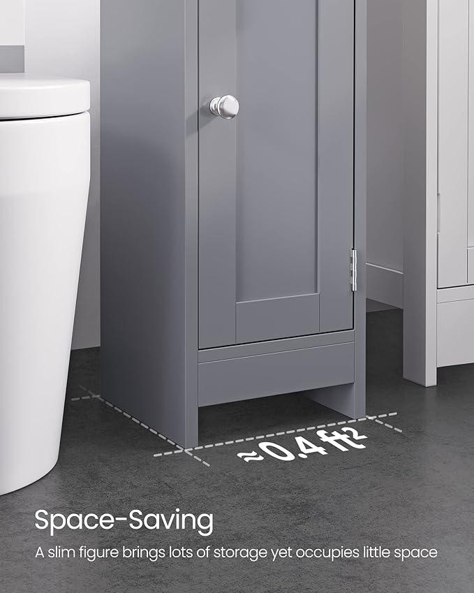 VASAGLE Small Storage Corner Floor Cabinet with Door, 7.9 x 7.1 x 31.5 Inches, Narrow Toilet Paper Storage Holder, Adjustable Shelves, for Bathroom, Living Room, Small Spaces, Dove Gray UBBC310P36 - ModernBath