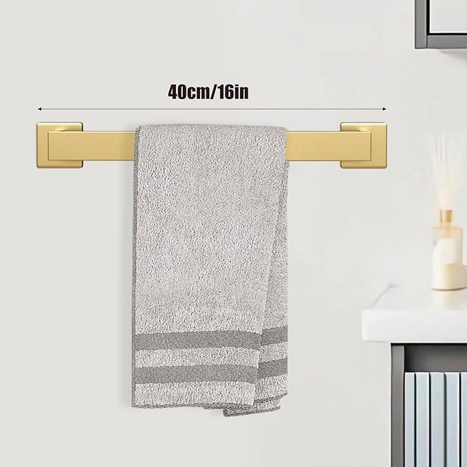 5 Piece Gold Towel Bar Set Bathroom Hardware Set Gold Bathroom Accessories Set with 2 Towel Hook, Stainless Steel Wall Mounted Bathroom Towel Rack Set Square 16-Inch - ModernBath