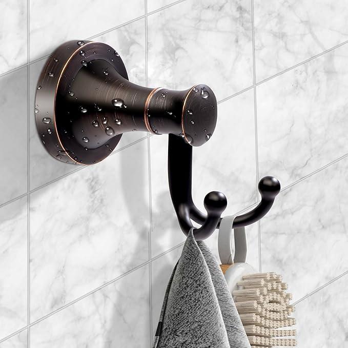 Bronze Towel Hooks, Bathroom Robe Hook Oil Rubbed, Heavy Duty Double Towel Hooks Bath Farmhouse Coat Clothes Hook Wall Mounted Rustic for Bathroom Kitchen Washroom - ModernBath