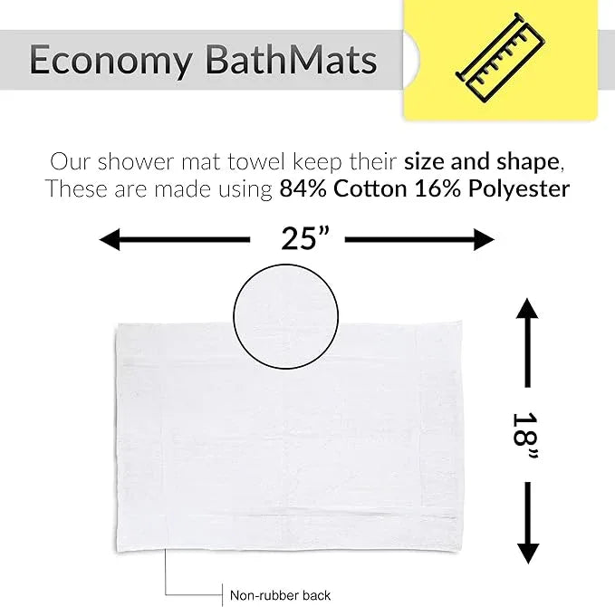 GOLD TEXTILES 12 Pack New Cotton Blend Economy White Hotel Bath Mat Towel (18x25 Inches) Light Weight Quick Drying & Machine Washable - Hotel Supplies Shower Bath Mat Towel - ModernBath