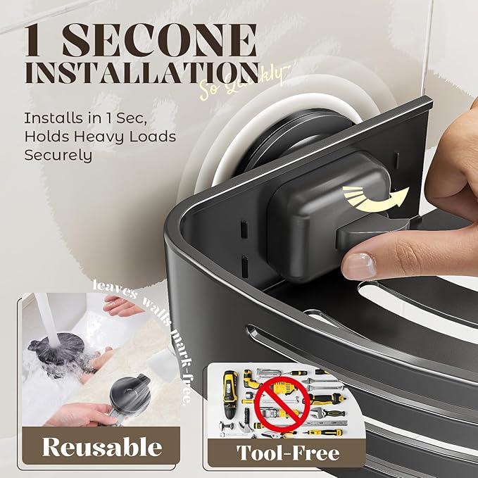 Corner Shower Caddy Suction Cup,Shower Shelves with Hooks,No Drilling Powerful Suction Bathroom Organizers and Storage,Removable Waterproof Rustproof Shower Bathroom Accessories Decor(Grey 1Pack) - ModernBath