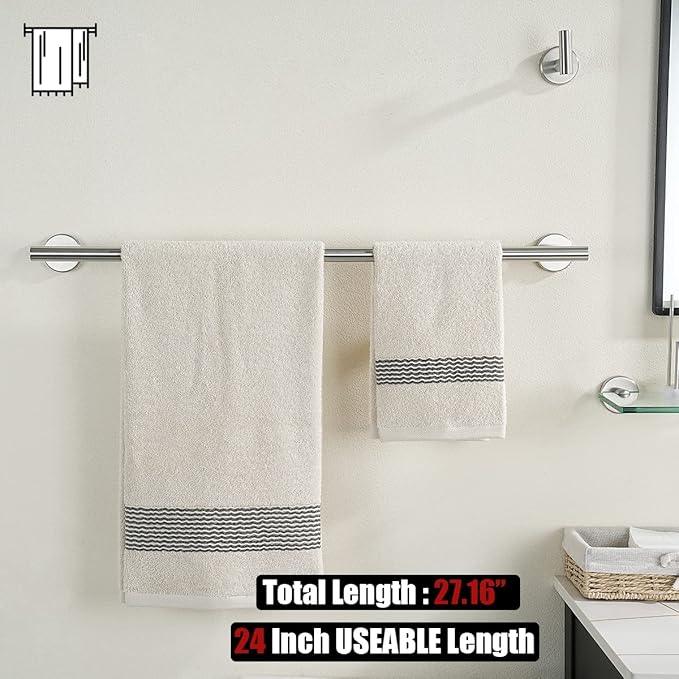 JQK Bath Towel Bar, 27 Inch 304 Stainless Steel Thicken 0.8mm Towel Rack Bathroom, Towel Holder Brushed Finished Wall Mount, Useable Length 24 Inch 2 Pack, TB110L24-BN-P2 - ModernBath