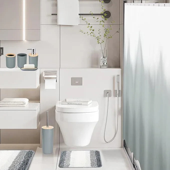 iMucci Bathroom Accessories Grey Bathroom Sets with Shower Curtain and Rug, Grey Ombre Waterproof Shower Curtain with Ultra Absorbent Rug Bathroom Accessories Set for Home Decor - ModernBath