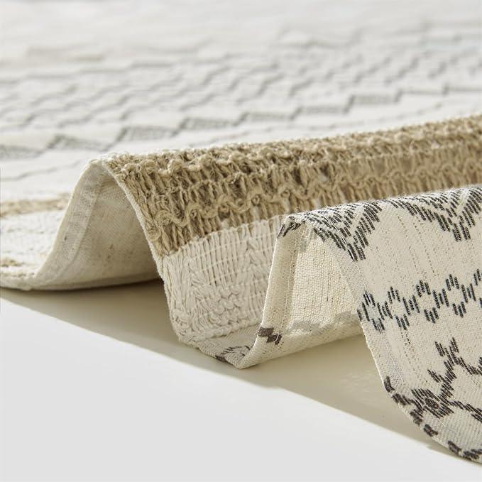 Aldopein Modern Farmhouse Shower Curtain, Water Resistant Privacy Natural Linen Textured Fabric, Boho Vintage Tribal Geometry Fabric Shower Curtains Set Cottagecore Bathroom Decorations with Hooks - ModernBath