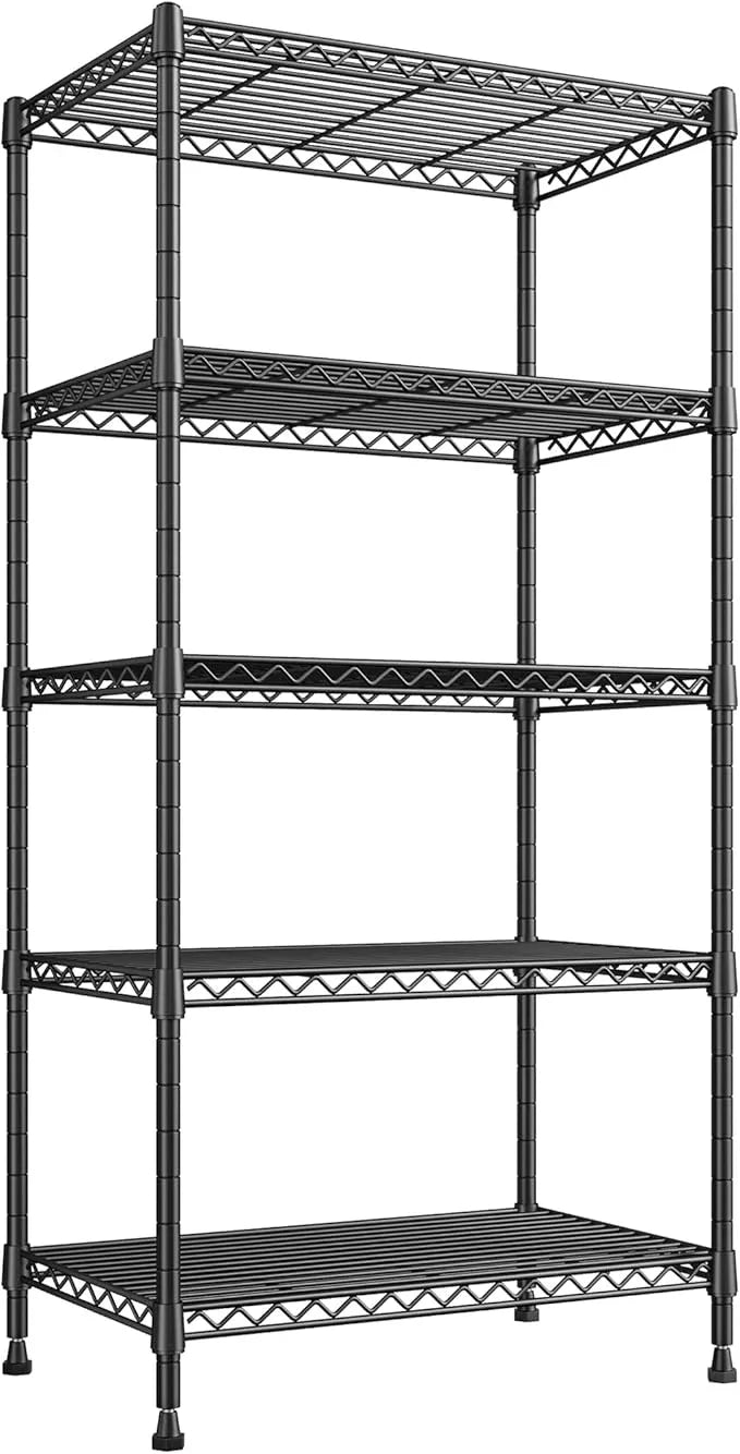 REIBII Metal Shelving 5 Tier Wire Sturdy Storage Shelves Adjustable Steel Organizer Wire Rack for Kitchen Laundry Room Commercial School Storage Room Black 63“Hx 21.65“L x 11.8”D - ModernBath