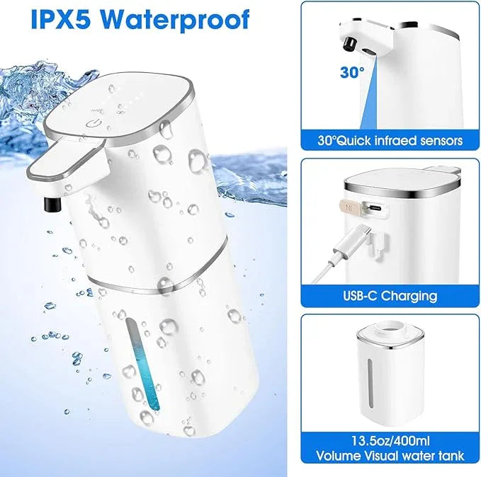 Automatic Foaming Soap Dispenser,Touchless Soap Dispenser,13.5oz/400ml Rechargeable Wall Mounted Smart Dispenser for Bathroom Kitchen,Easy for Toddlers(White) - ModernBath