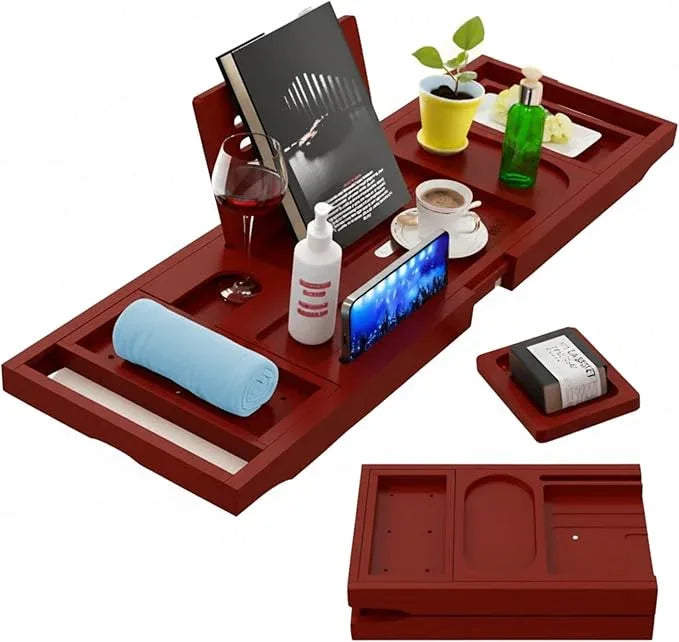 Bamboo Bathtub Caddy Tray Expandable & Foldable Bath Shelfwith Book, Tablet & Wine Holder Adjustable Wooden Bath Tray for Relaxing Spa atHome – Fits Most Tub Sizes. - ModernBath
