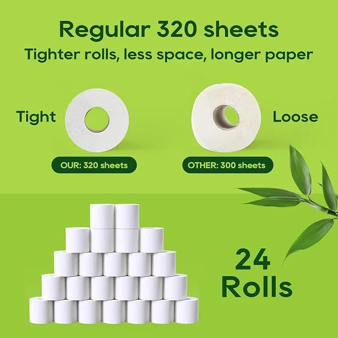 ECOLipak Bamboo Toilet Paper, Septic Safe Toilet Tissue, 24 Double Rolls, 320 Sheets Per Roll, Tree Free, Non Toxic, 2 Ply, Soft and Absorbent, Eco Friendly Dye-Free Paper - ModernBath