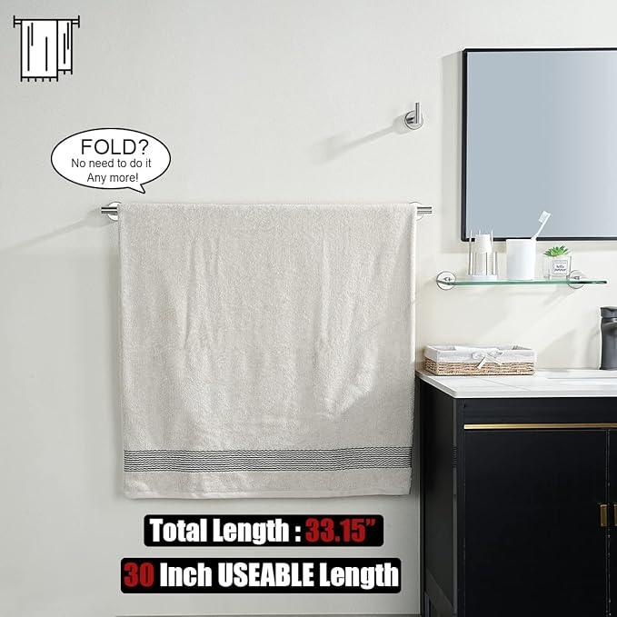 JQK Bath Towel Bar, 33 Inch 304 Stainless Steel Thicken 0.8mm Single Towel Rack for Bathroom, Towel Holder Brushed Finished Wall Mount, Useable Length 30 Inch, TB110L30-BN - ModernBath