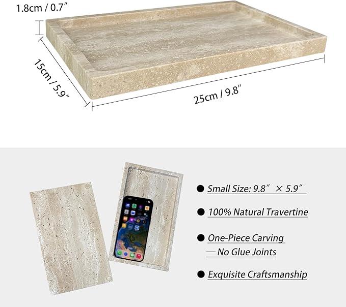 OAIQNUJ Natural Travertine Stone Perfume Tray, 9.8"x5.9" Marble Vanity Tray for Bathroom/Kitchen/Coffee Table - ModernBath