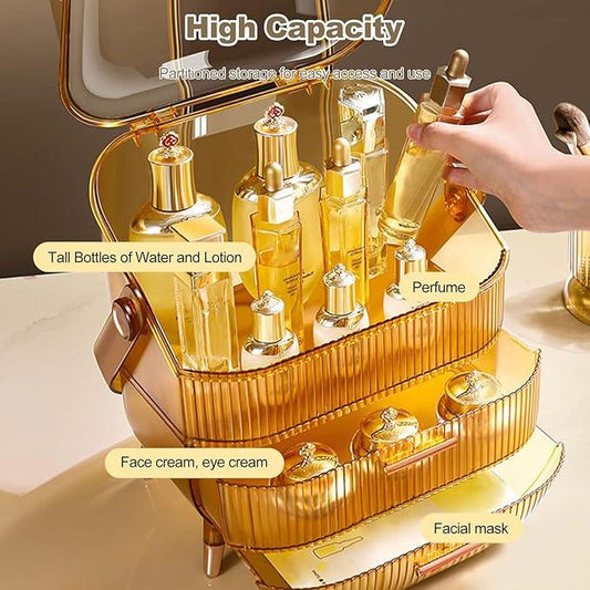 Ergocar Portable Retro Series Multi-Function Make Up Case Dustproof Cosmetic Storage Box,Cosmetics Skin Care Products Jewelry Organizer Case Finishing Box Bathroom Desktop -Amber (X-1) - ModernBath