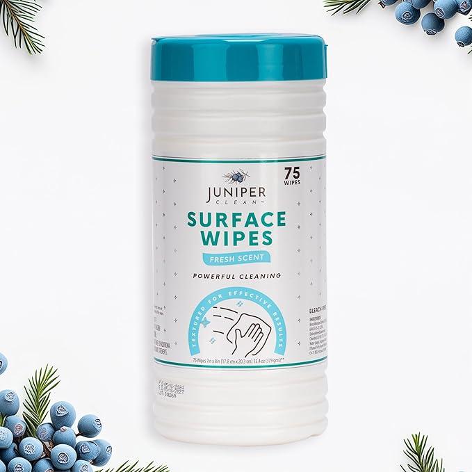 Juniper CLEAN 4 Pack Surface Cleaning Wipes Bleach Free, All-Purpose Cleaner for Bathroom, Kitchen, Office, 300 Count Canister, 7.5" x 7" Sheet, Fresh Scent, Lint Free & Durable - ModernBath