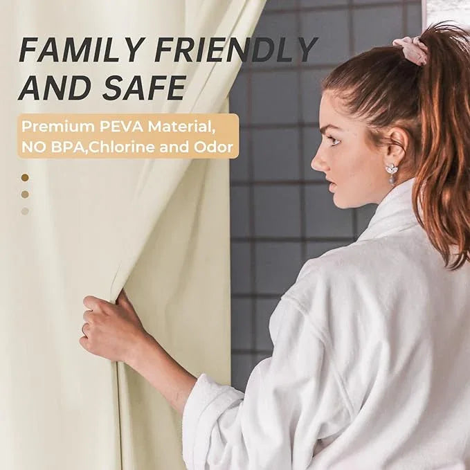 AmazerBath Plastic Shower Curtain Liner, 72 x 72 Inches EVA 8G Heavy Duty Beige Waterproof Weighted Thick Bathroom Curtain with 3 Clear Weights and 12 Rustproof Grommet Holes - ModernBath