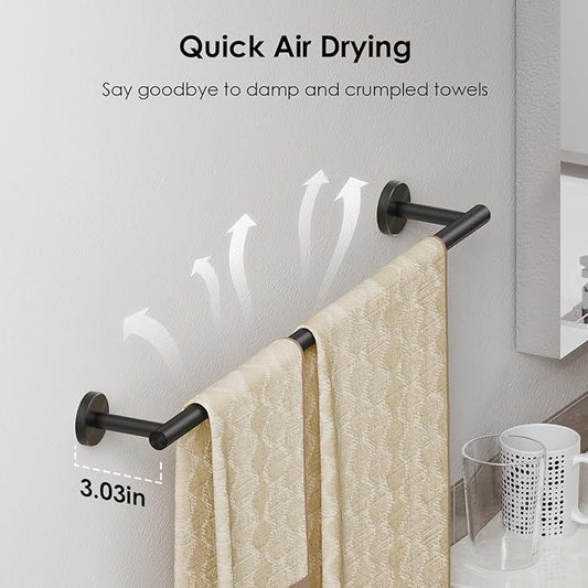 FORIOUS Bathroom Hardware Accessories Set, SUS304 Stainless Steel 24 Inch Towel Bar Set, Modern Towel Racks Holder for Bathroom Wall Mounted, 4 Pieces, Matte Black - ModernBath
