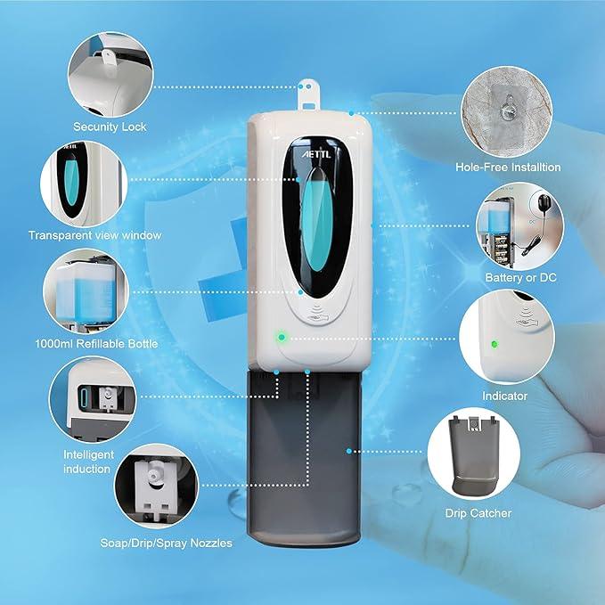 AETTL Touchless Automatic Foaming Hand Soap Dispenser Wall Mount, Motion Sensor Foam Liquid Refill Bottle Sanitizer Dispensing for Bathroom Kitchen Home Farmhouse Station 1306-s - ModernBath