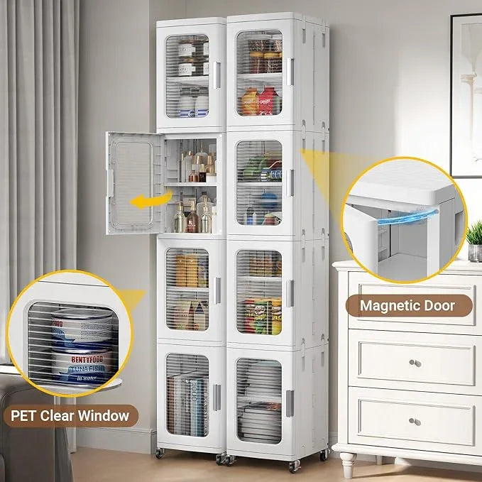 BROVIEW 3-Tier Tall Narrow Storage Cabinet Organizer, Slim Bathroom Cabinets with Adjustable Shelves and Doors, Plastic Kitchen Pantry Organizers and Storages for Small Space, Laundry, White - ModernBath