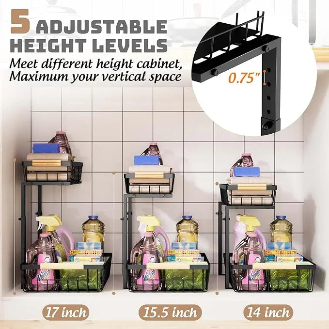 Under Sink Organizer and Storage, 2 Pack Slide Out Under Cabinet Storage Pull Out Sink Shelf Cabinet Storage Shelves, Undersink Organizers for Kitchen Bathroom Cabinet - ModernBath