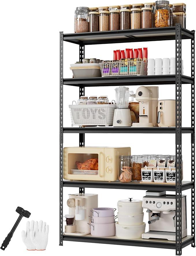 WORKPRO 5-Tier Storage Shelf, 72" H Heavy Duty Adjustable Garage Shelving Unit 2180LBS Capacity, for Basement, Kitchen, Pantry, 35.4”Wx11.8”Dx72”H, Black - ModernBath