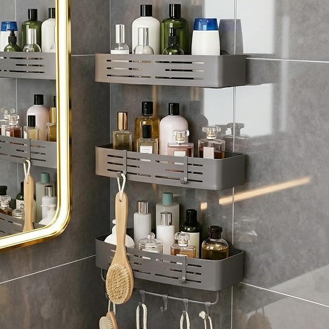 TIMBERHIDE 3-Tier No-Drill Storage Caddy with Hooks&Towel Bar,Organizing Solution for Bathroom,Shower&Kitchen,Holds Shampoos,Soaps,Sponges&Cleaners,Rectangle - ModernBath