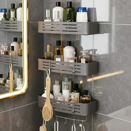 TIMBERHIDE 3-Tier No-Drill Storage Caddy with Hooks&Towel Bar,Organizing Solution for Bathroom,Shower&Kitchen,Holds Shampoos,Soaps,Sponges&Cleaners,Rectangle - ModernBath