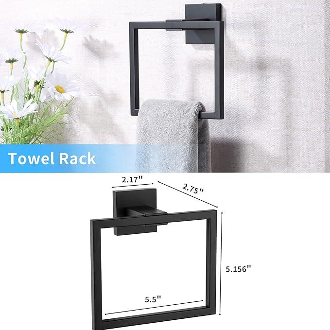 Bathroom Hardware Set Matte Black,16-inch Towel Rack 304 Stainless Steel 5-Piece Bathroom Accessories Kit Wall Mounted Include Towel Ring,Toilet Paper Holder,Robe Hook - ModernBath