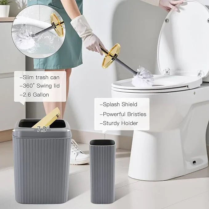 WSBArt 32PCS Bathroom Sets with Shower Curtain and Rugs-Grey Bathroom Accessories,Non Slip Bathroom Rugs Set with Toilet Lid Cover, Waterproof Shower Curtain, 3PC Soap Dispenser with Trash Can - ModernBath