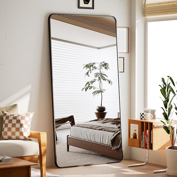 BEAUTYPEAK Black Full Length Mirror, 71"x32" Rounded Corner Floor Mirror Standing Hanging or Leaning Against Wall, Suitable for Bedroom or Dressing Room - ModernBath