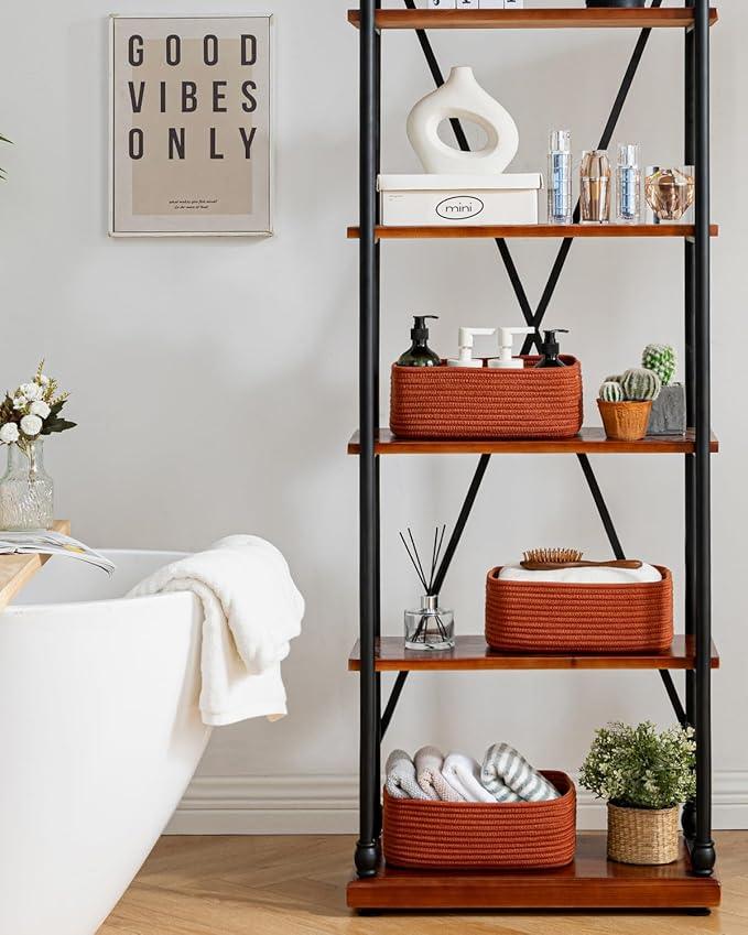 Small Woven Basket, 12 x 8 x 4.5 Inches, Storage Basket for Organizing, Cute Small Rope Shelf Closet Cube Storage Bins Baskets for Shelves, Dog Toy Gift Baskets Empty, 3 Pack Rust Red - ModernBath