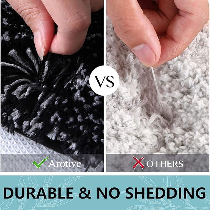 Arotive Microfiber Bathroom Rugs, Shaggy Soft and Absorbent Bath Rug, Non-Slip, Thick Plush Machine Washable Dry Bath Mats for Bathroom, Tub and Shower, 59x17, Black, Rectangular - ModernBath
