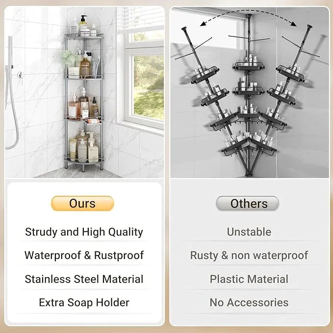 ELYKEN Corner Shower Caddy Standing, 4 Tier Rustproof Metal Shower Organizer with Soap Holder, Floor Shower Corner Shelf Rack Storage Stands with Adjustable Feet & 2 Hooks for Bathroom, Silver - ModernBath