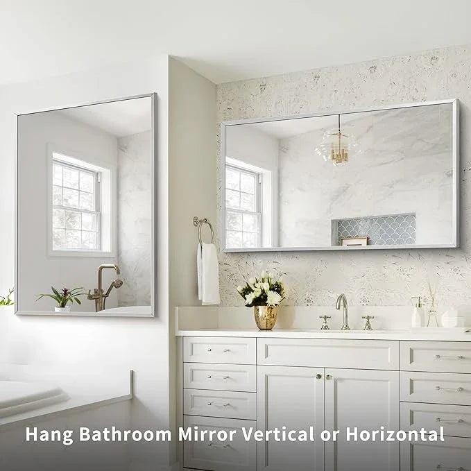 COFENY Silver Bathroom Mirror for Wall, 30x48 Inch Rectangle Mirrors with Metal Frame, Modern Vanity Wall Mirror Decor for Bathroom Living Room, Entryway Hangs Horizontal or Vertical - ModernBath