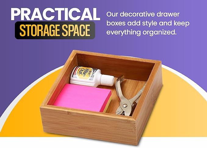 YBM Home Bamboo Drawer Organizer Storage Box for Kitchen Drawer, Junk Drawer, Office, Bedroom, Children Room, Craft, Sewing, and Bathroom 3x3x2 inch - ModernBath
