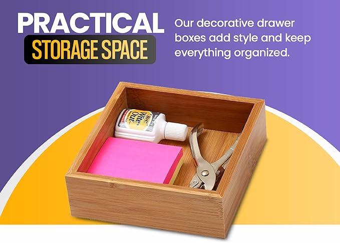 YBM Home Bamboo Drawer Organizer Storage Box for Kitchen Drawer, Junk Drawer, Office, Bedroom, Children Room, Craft, Sewing, and Bathroom, 6 Pack 3x3x2 inch - ModernBath