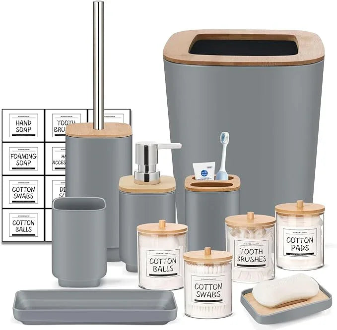 IMAVO Bathroom Accessories Set,Grey Bathroom Set,11 Pieces Bathroom Accessory Set,Trash Can for Bathroom Accessories Décor and Housewarming Gifts - ModernBath