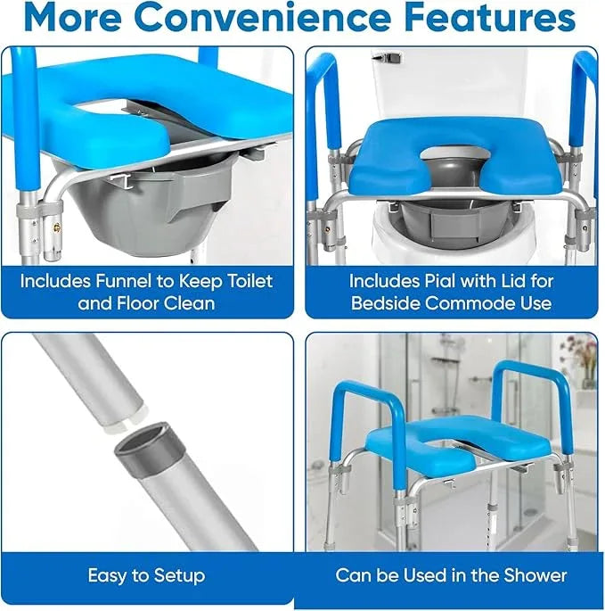 Ultimate Raised Toilet Seat with Handles, Bedside Commode, Padded Armrests, Adjustable Height, Premium Elevated Toilet Seat for Elderly Bathroom Safety with Arms, Standard and Elongated Toilets, Blue - ModernBath