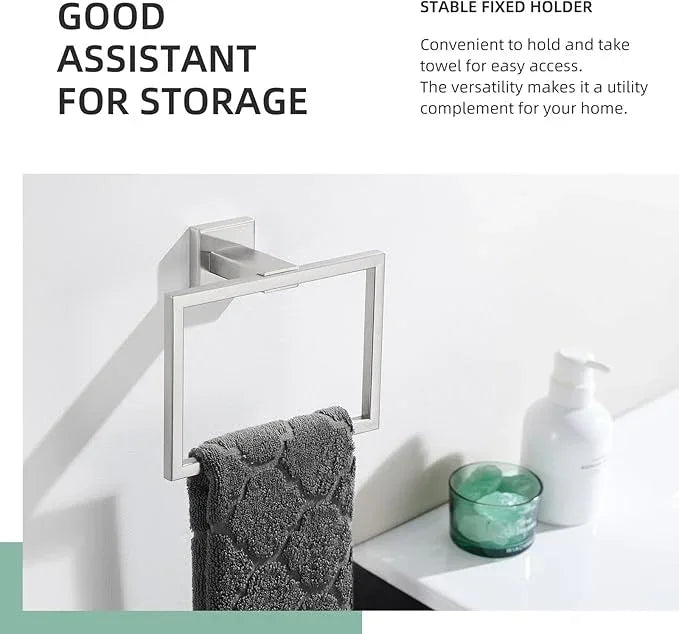 Angle Simple Hand Towel Holder Brushed Nickel, SUS 304 Stainless Steel Square Bathroom Towel Ring Hanger, Wall Mount, 7.09 Inches - ModernBath