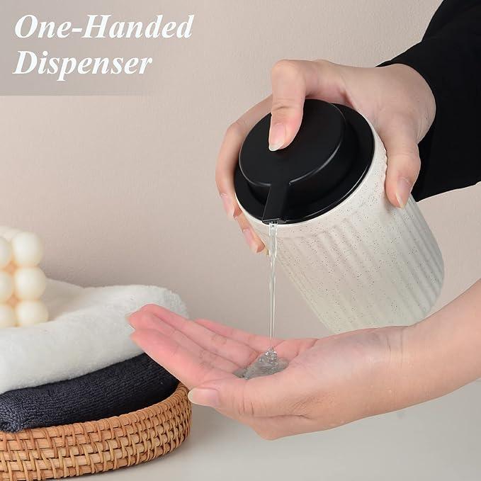BosilunLife Dish Hand Soap Dispenser - Liquid Pump Soap Dispenser for Bathroom 12oz Ceramic Kitchen Dish Dispenser with Rust-Proof Liquid Pump Modern Refillable Lotion Bottles, Beige - ModernBath