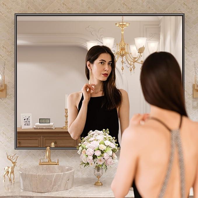 LOAAO Black Bathroom Mirror 40"X30" for Wall, Rectangle Bathroom Vanity Mirror, Tempered Glass, Hangs Vertically or Horizontally, Easy to Install, Modern Design - ModernBath