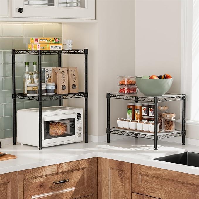 Small 2 Tier Shelves Storage Wire Shelving Unit Metal Shelf Adjustable Organizers Storage Shelving with Wheels for Bathroom Laundry Room Kitchen Pantry12”D x 18”W x 12.2”H Black - ModernBath
