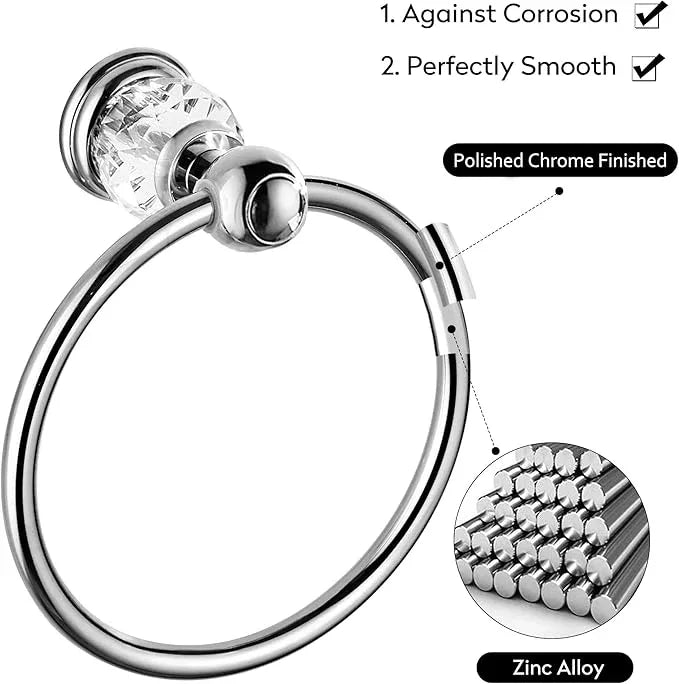 WINCASE Chrome Towel Ring, Bath Hand Towel Holder Crystal, Silver Towel Rack Wall Mounted - ModernBath