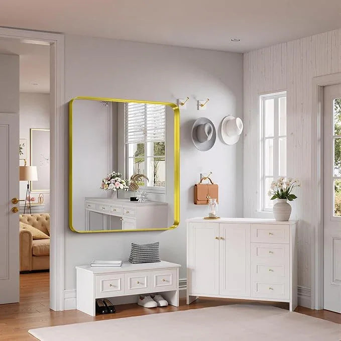 FORBATH 48x40 Inch Bathroom Mirror, Brushed Gold Deep Frame Wall Mirror with Rounded Corners, Anti-Rust Tempered Glass for Modern Farmhouse Vanity (Horizontal/Vertical) - ModernBath
