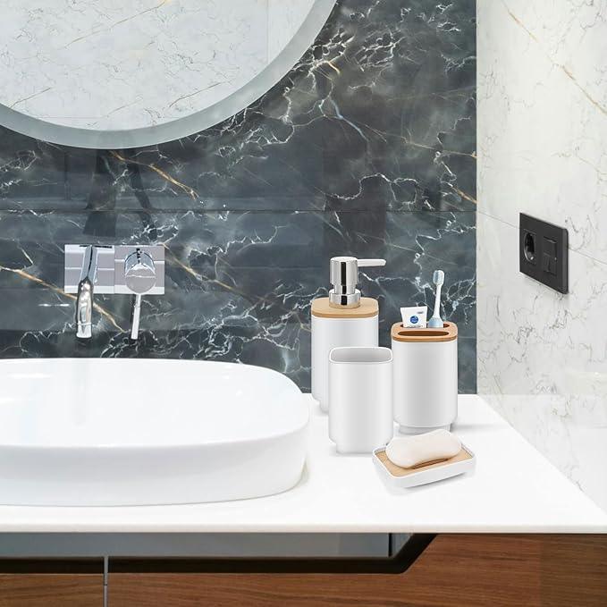 Bathroom Accessories Set,White Bathroom Set,24 Pieces Bathroom Accessory Set with Shower Curtain,Trash Can for Bathroom Accessories Décor and Home Gifts - ModernBath