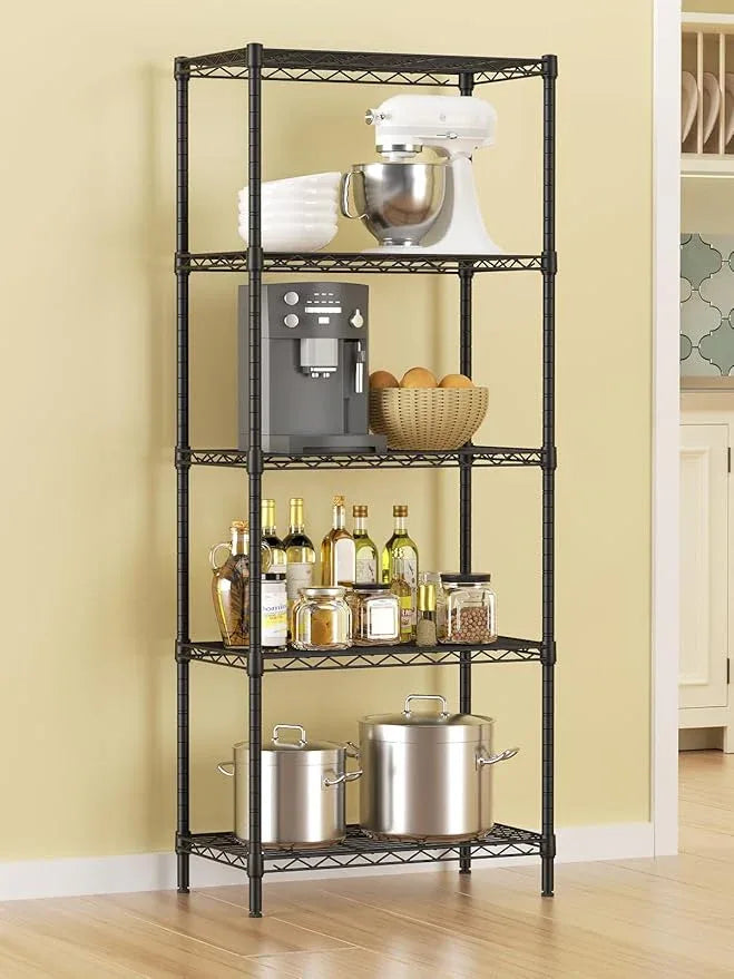 SINGAYE Shelf Wire Shelving Adjustable Storage Shelves Rack Standing Units for Kitchen Closet Laundry Bathroom Organizers Metal Pantry Narrow Mesh Gaps 12" D x 22" W x 59" H Black - ModernBath