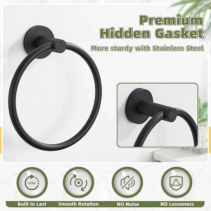 APLusee Round Hand Towel Ring for Bathroom Wall, Solid Stainless Steel Wall Mounted Bathroom Towel Holder, Modern Matte Black - ModernBath