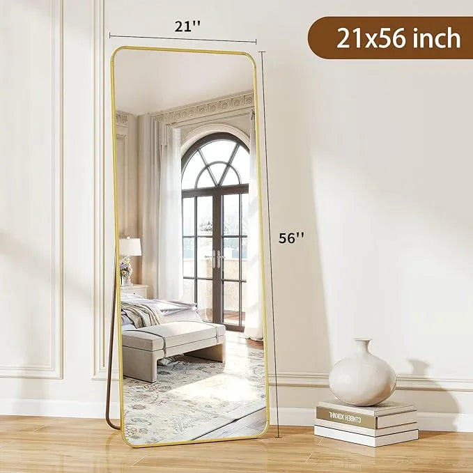 BEAUTYPEAK Gold Full Length Mirror, 56"x21" Rounded Corner Floor Mirror Standing Hanging or Leaning Against Wall, Suitable for Bedroom or Dressing Room - ModernBath