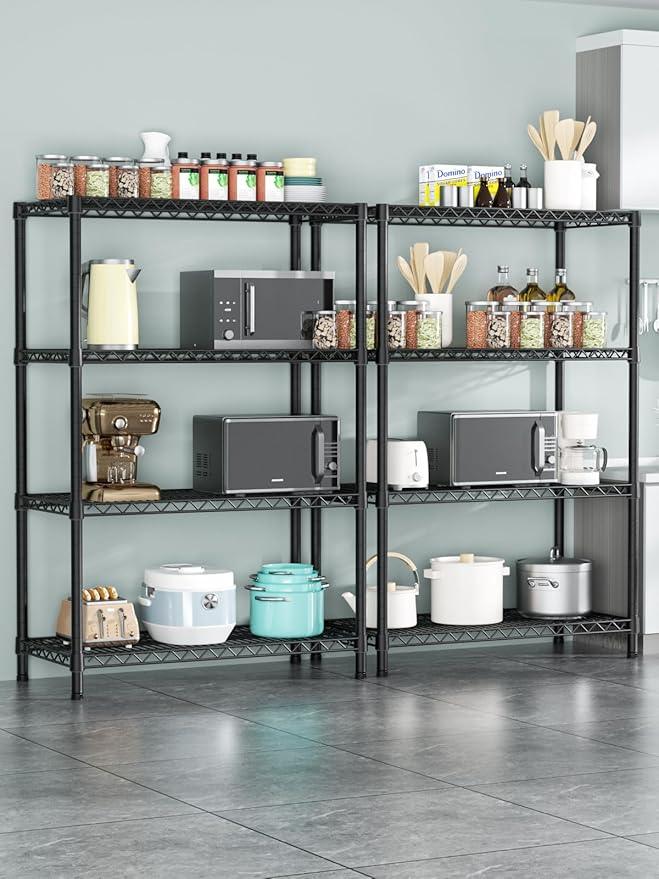4 Tier Heavy Duty Shelves Adjustable Storage Shelf Organizer Metal Garage Wire Shelving Unit Pantry 18" D x 36" W x 59" H,Black - ModernBath